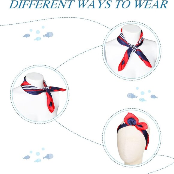 Nautical Square Scarf Imitated Silk 19.69x19.69in Red White Blue Women Ladies - Picture 2 of 7